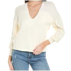 Cabi Womens Easy Pullover S Drop Shoulder V-neck Sweater Ivory White 6172